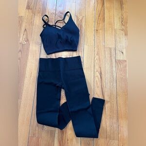 NWOT - Lemon Black Ribbed Crop Top & Leggings Set